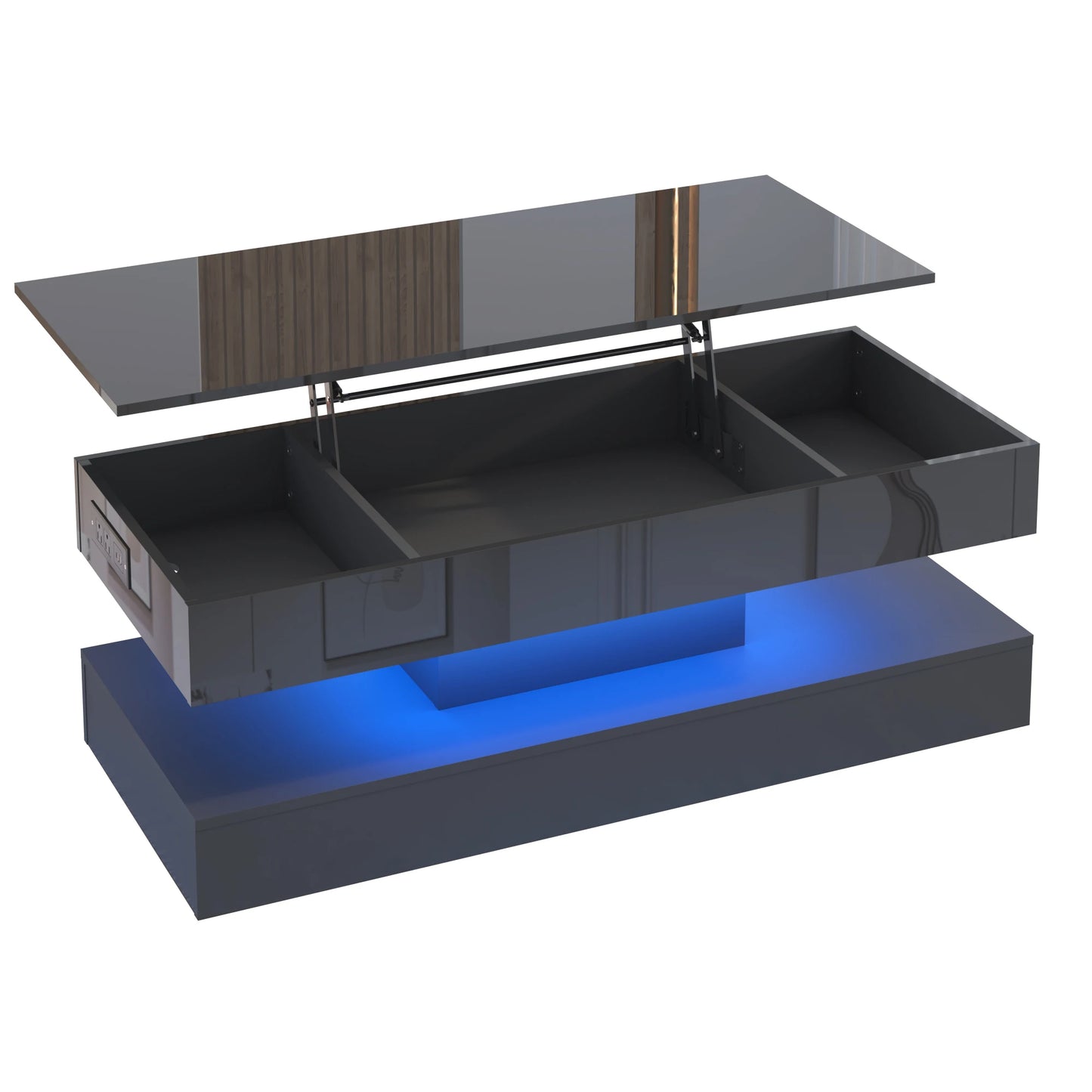 QiaoShiRen High Gloss LED Coffee Table With Open Display Shelf