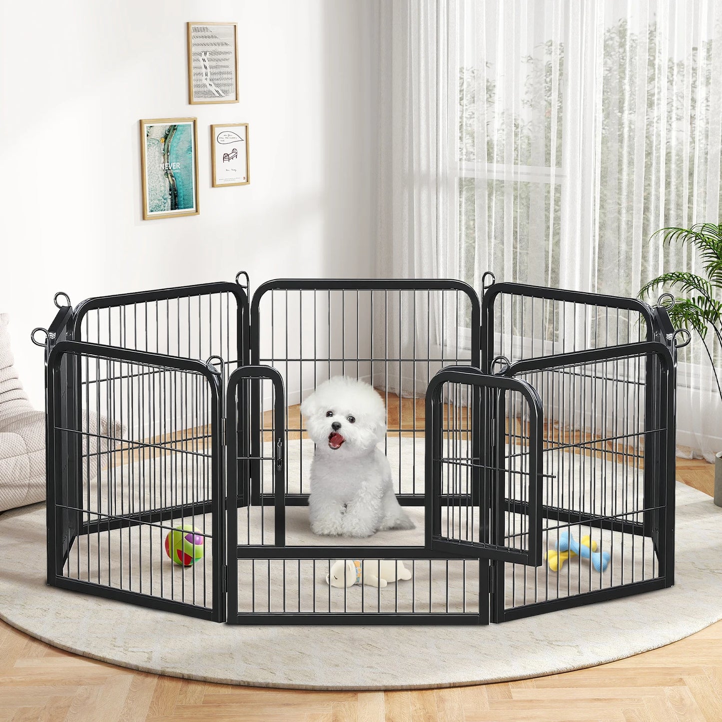 PEQULTI Heavy Duty Metal Puppy Playpen for Indoor Outdoor Use