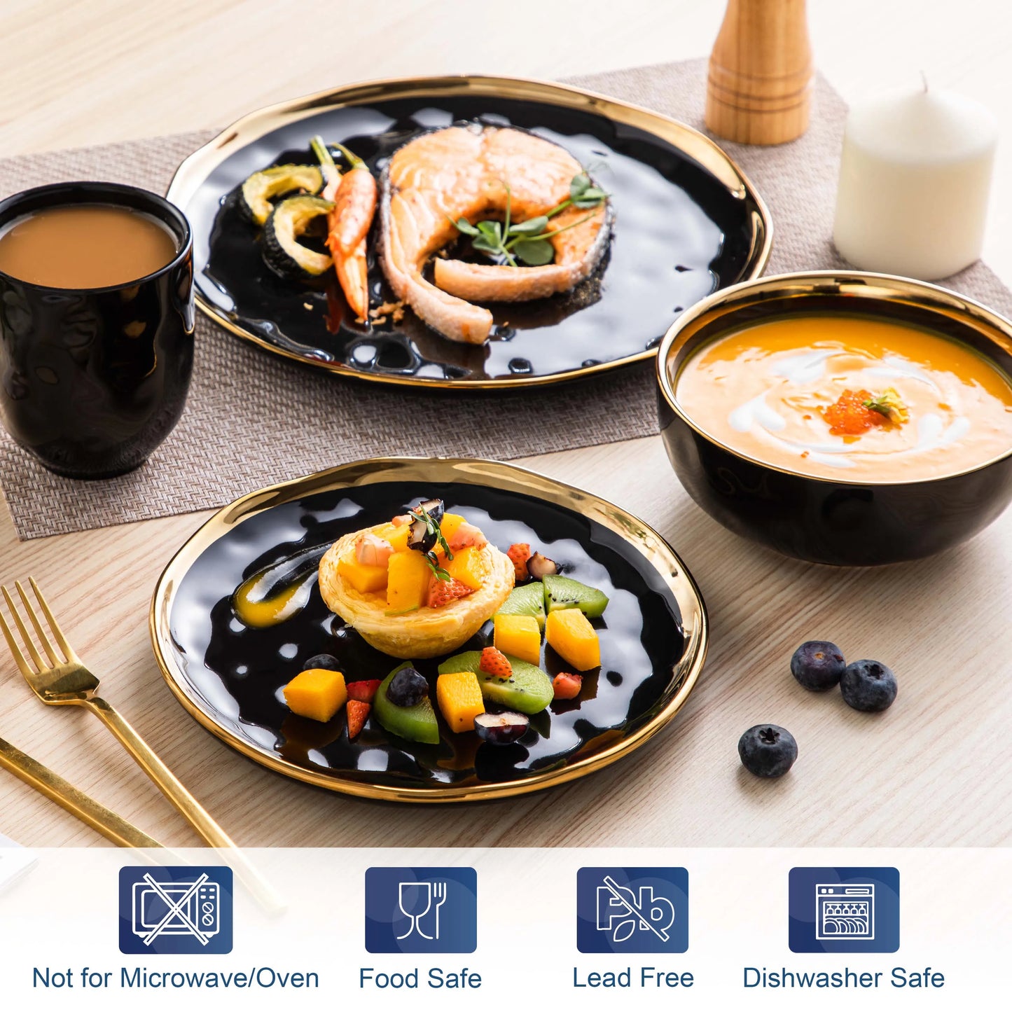 MALACASA Porcelain Dinnerware Set Plates Cups Bowls Tableware