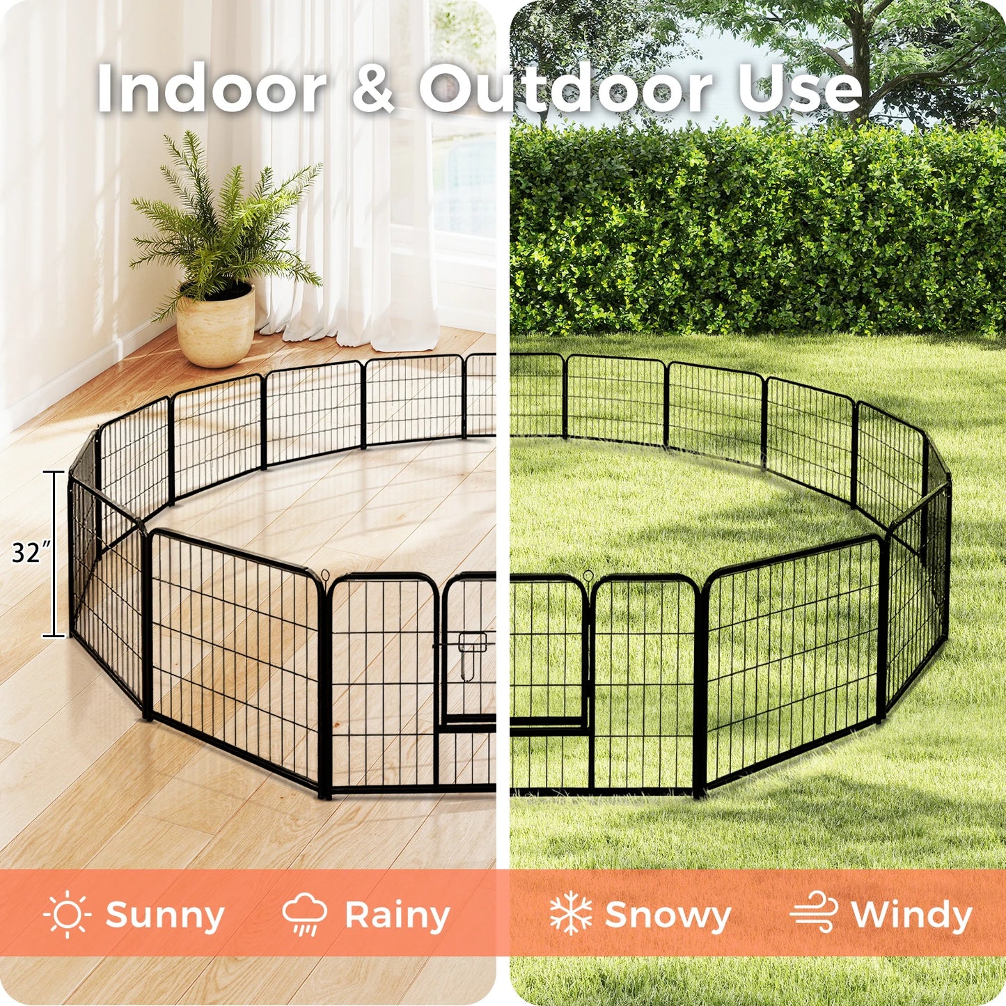 PEQULTI Heavy Duty Metal Puppy Playpen for Indoor Outdoor Use