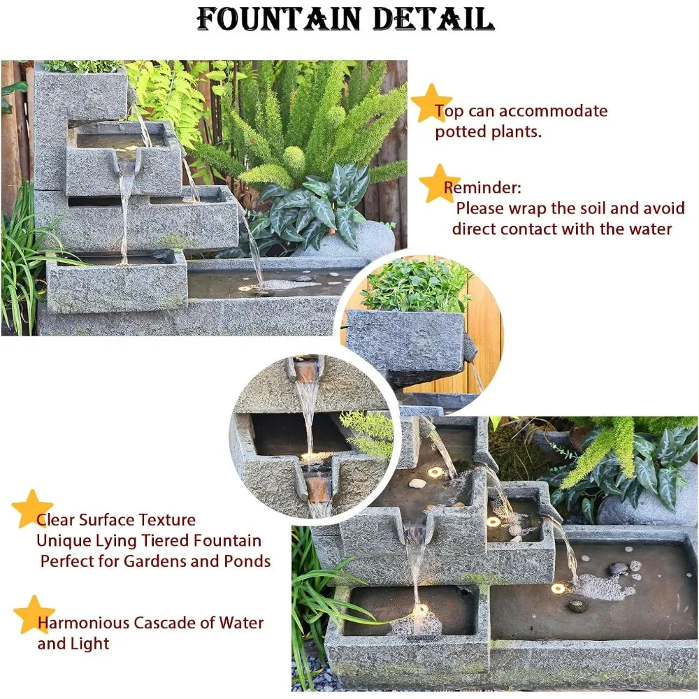 Tankana Tiered Outdoor Water Fountain Garden Cascade With LED
