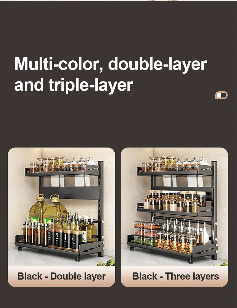 3 Tier Spice Storage Rack Adjustable Countertop Organizer