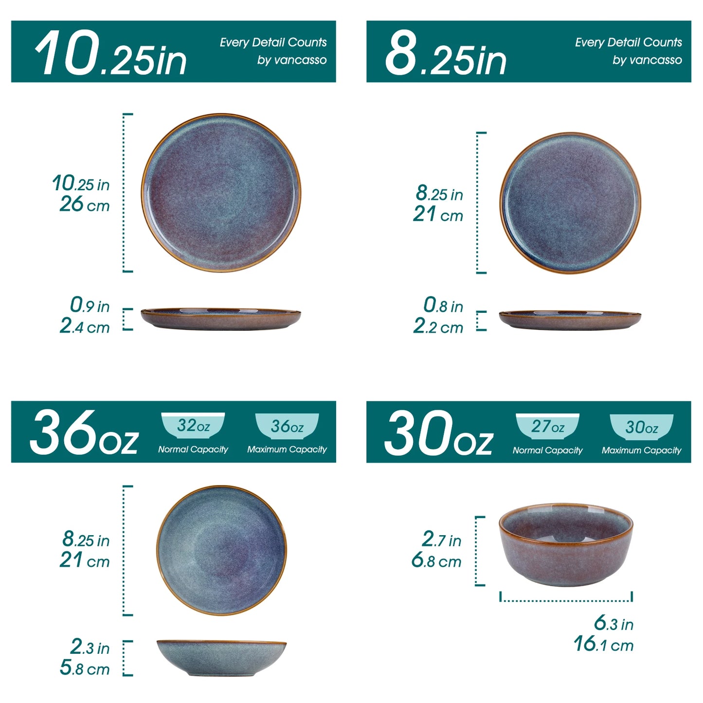 Malacasa Reactive Glaze Stoneware Dinnerware Set Plates Bowls