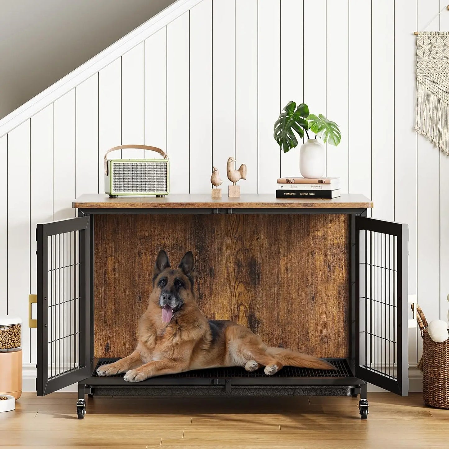 HiMISS Heavy Duty Indoor Dog Kennel With Wheels Carbon Steel Frame