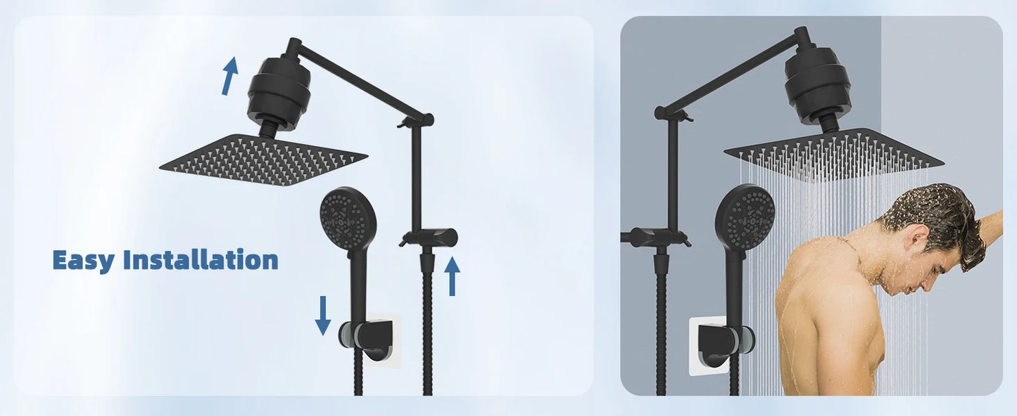Filtered Shower Head, 10” High Pressure Rainfall Shower Head with Handheld Spray 10 Mode Handheld Powerful Wash