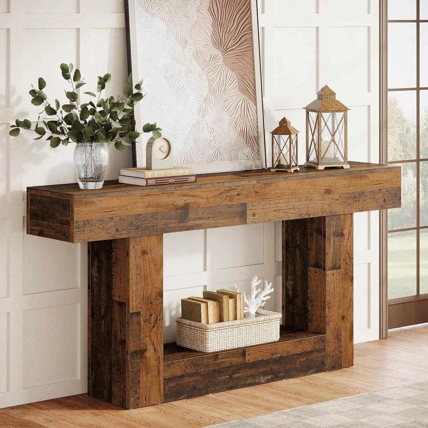 Tribesigns Farmhouse Console Table Two-Tier Entryway Table With U-Shaped Base