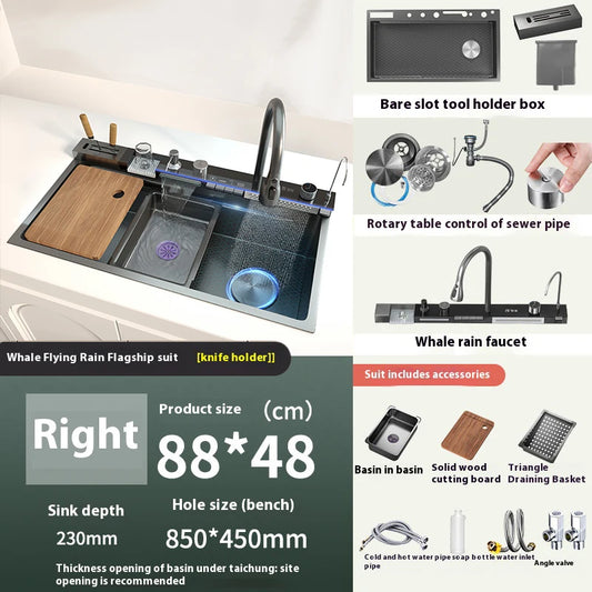 Telisiya Waterfall Stainless Steel Kitchen Sink Four Hole Above Counter