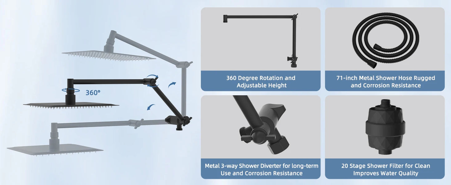 Filtered Shower Head, 10” High Pressure Rainfall Shower Head with Handheld Spray 10 Mode Handheld Powerful Wash