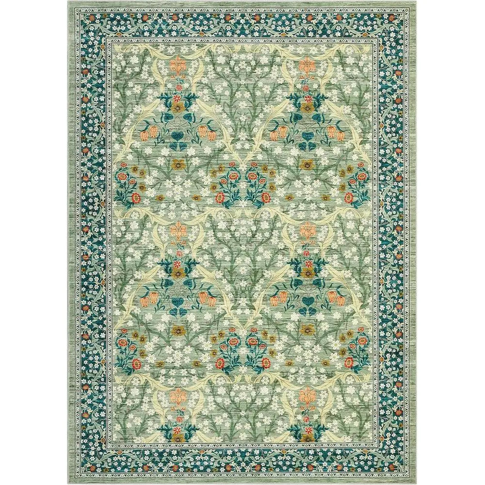 Washable Non Slip Stain Resistant Area Rug With Floral Design