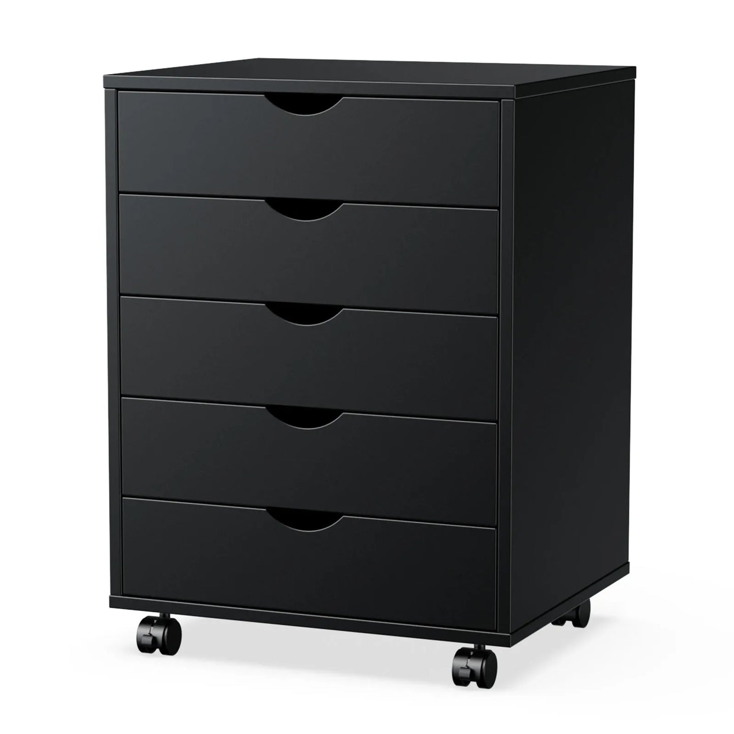 JHK Wood Nightstand 5 Drawer File Organizer With Rolling Wheels