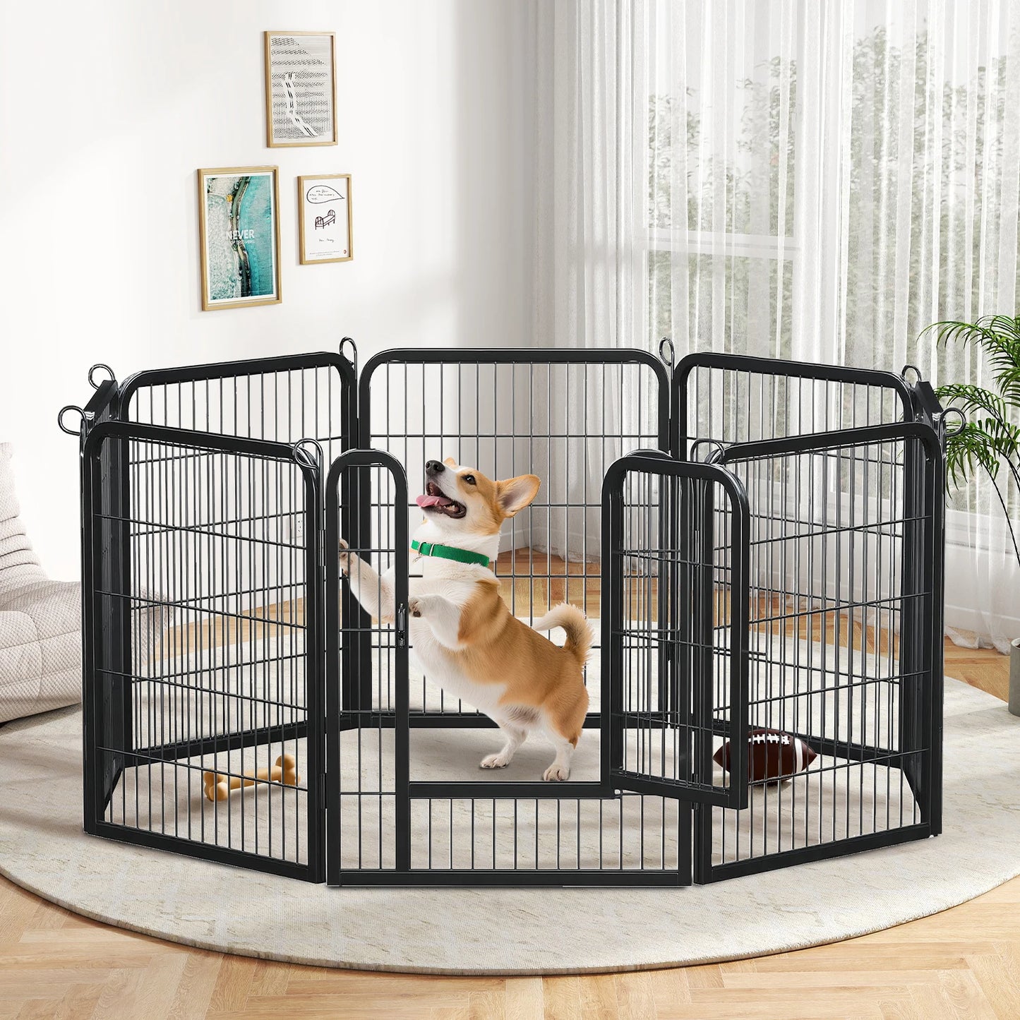 PEQULTI Heavy Duty Metal Puppy Playpen for Indoor Outdoor Use
