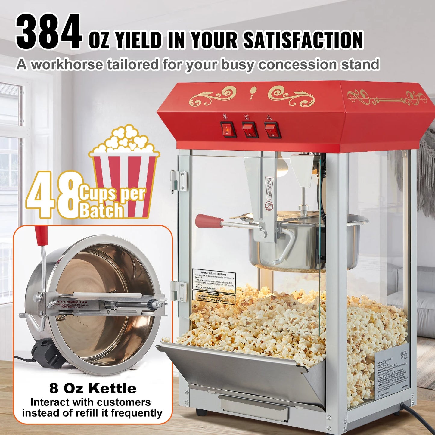SucceBuy Electric Popcorn Maker Commercial Popper Machine With Scoop