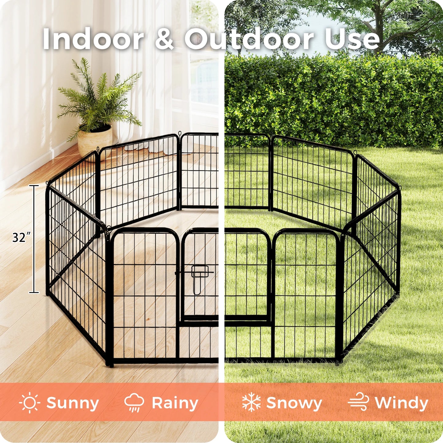 PEQULTI Heavy Duty Metal Puppy Playpen for Indoor Outdoor Use