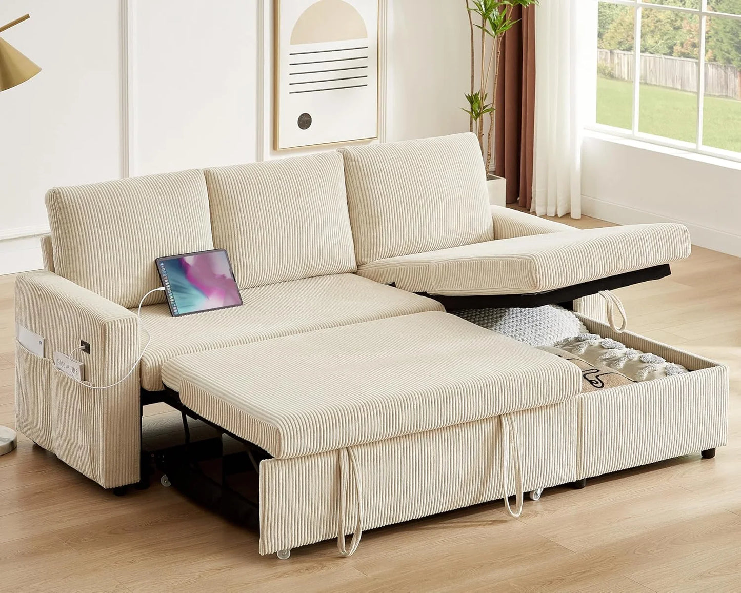 3-In-1 Convertible Sofa Bed With Adjustable Backrest For Living Room
