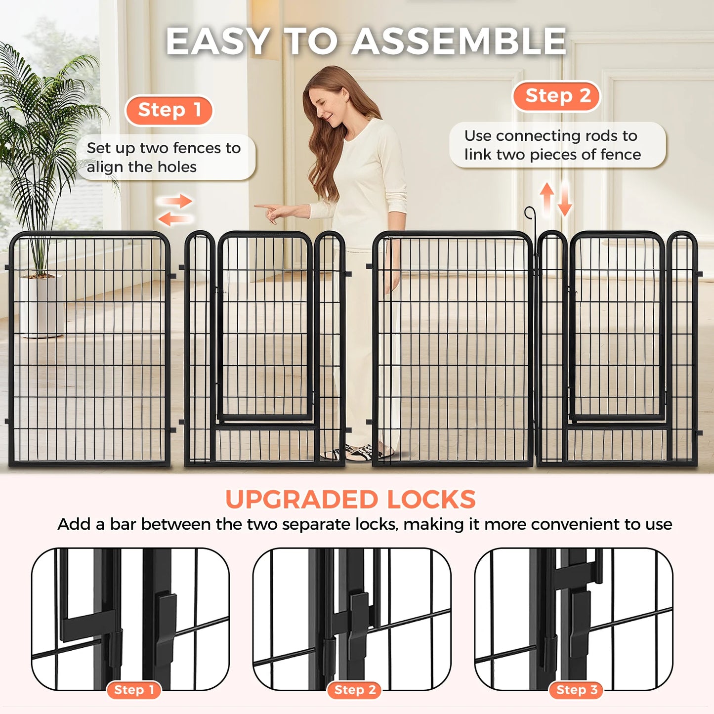 PEQULTI Heavy Duty Metal Puppy Playpen for Indoor Outdoor Use