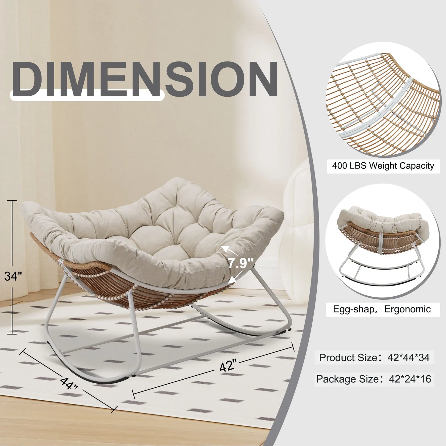 Outdoor Wicker Egg Chair Papasan With Cushioned Seat For Porch