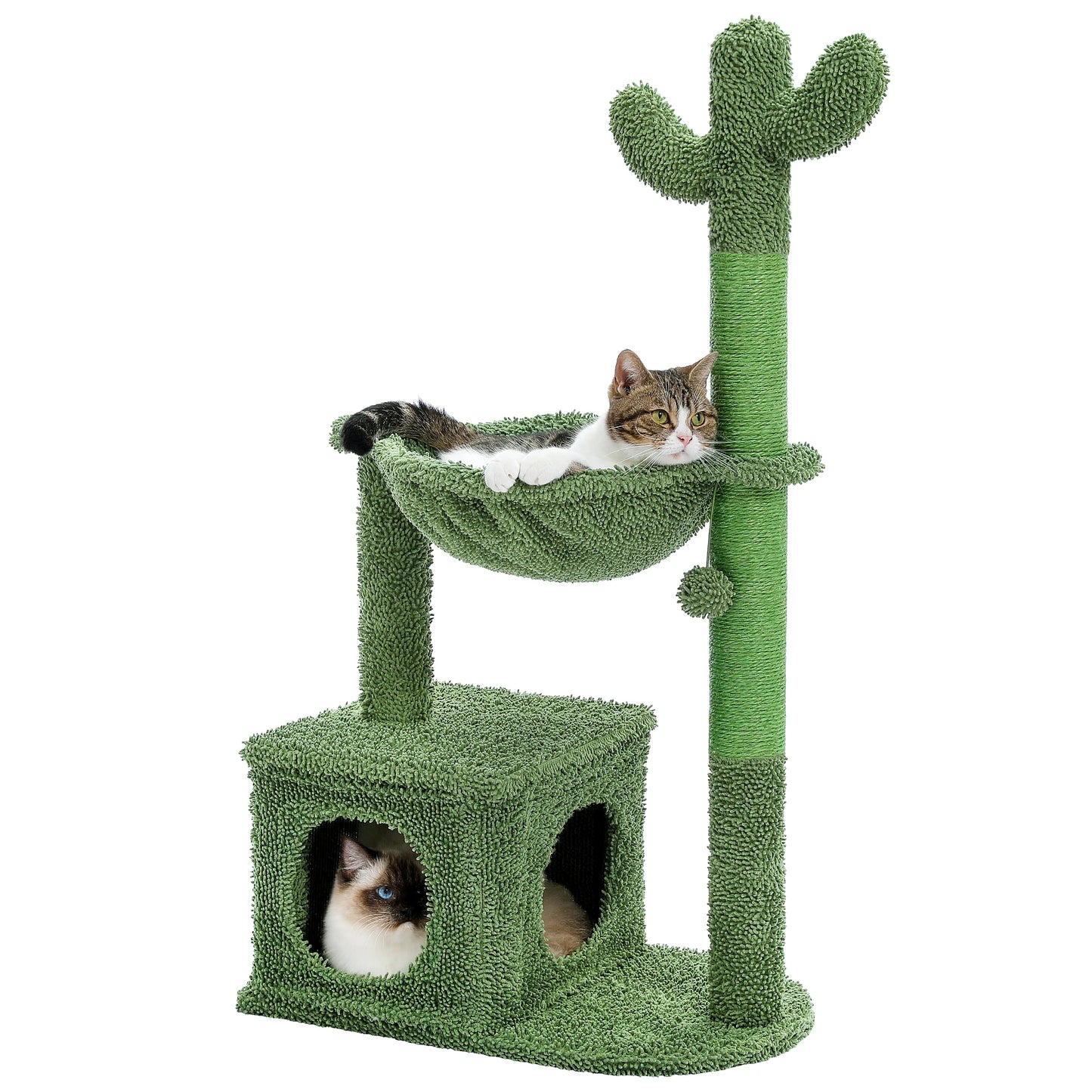 PEQULTICN Cactus Cat Tree With Large Condo Hammock And Dangling Ball Toy