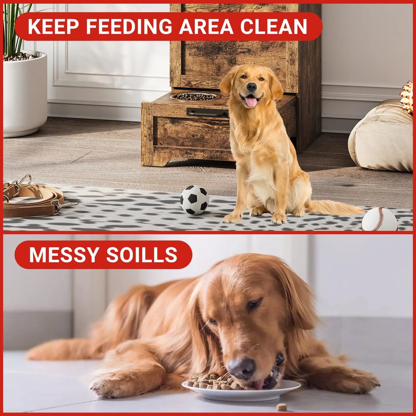 HiMISS Dog Food Storage Cabinet With Flip Top Feeding Station And Leash Hooks
