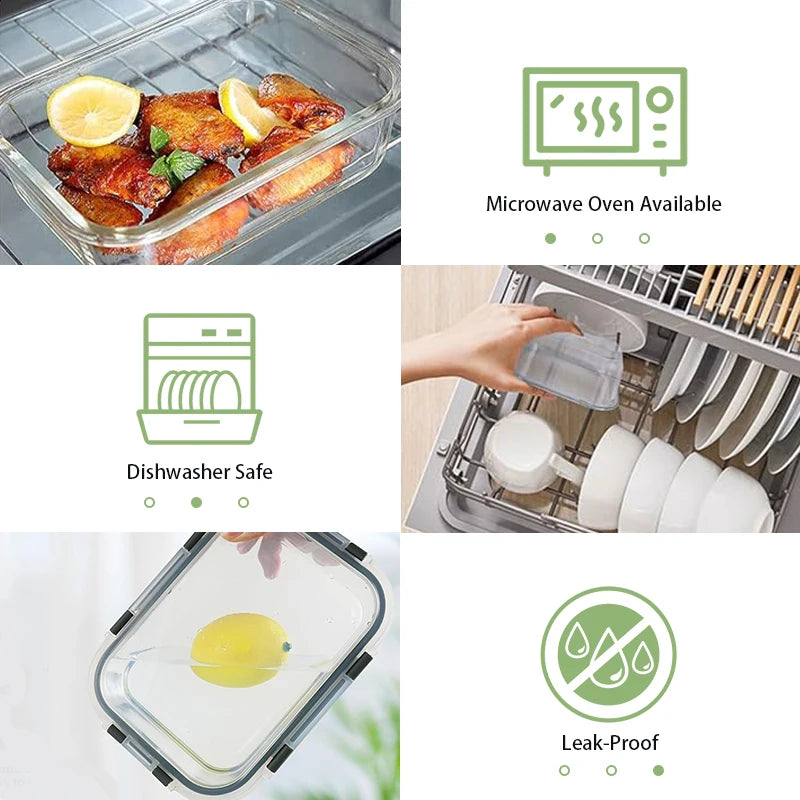 Glass Lunch Box Set Airtight Meal Prep Containers Dishwasher Safe