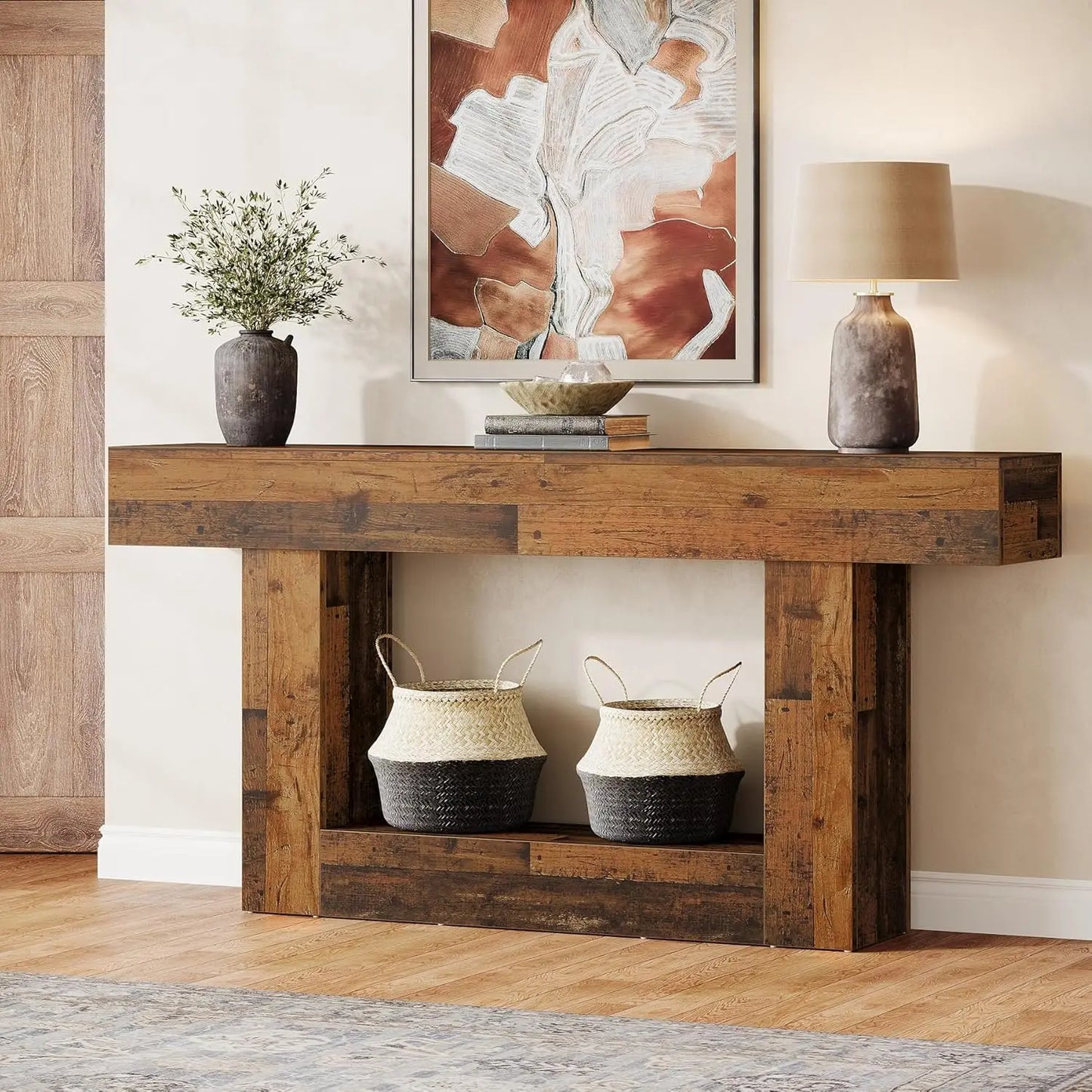 Tribesigns Farmhouse Console Table Two-Tier Entryway Table With U-Shaped Base