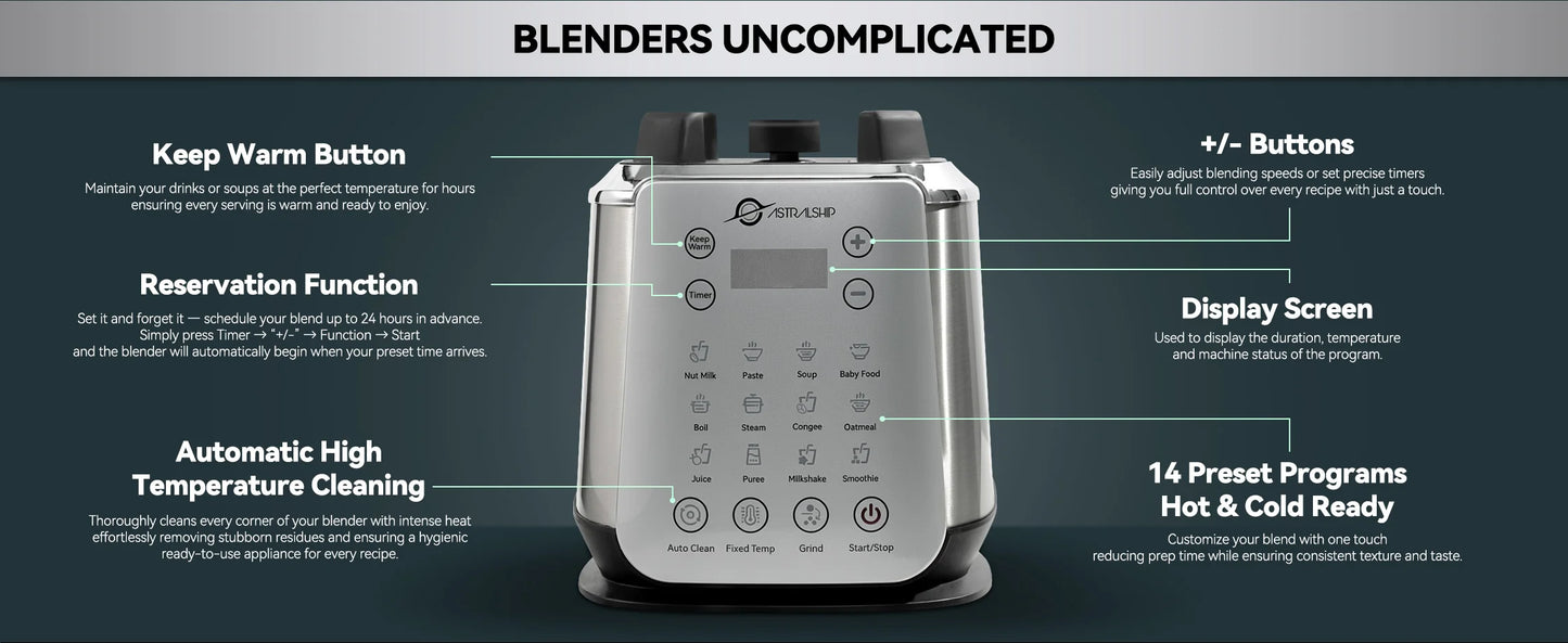 Astralship ASH01S Stainless Steel 1500W Blender With 9 Speeds