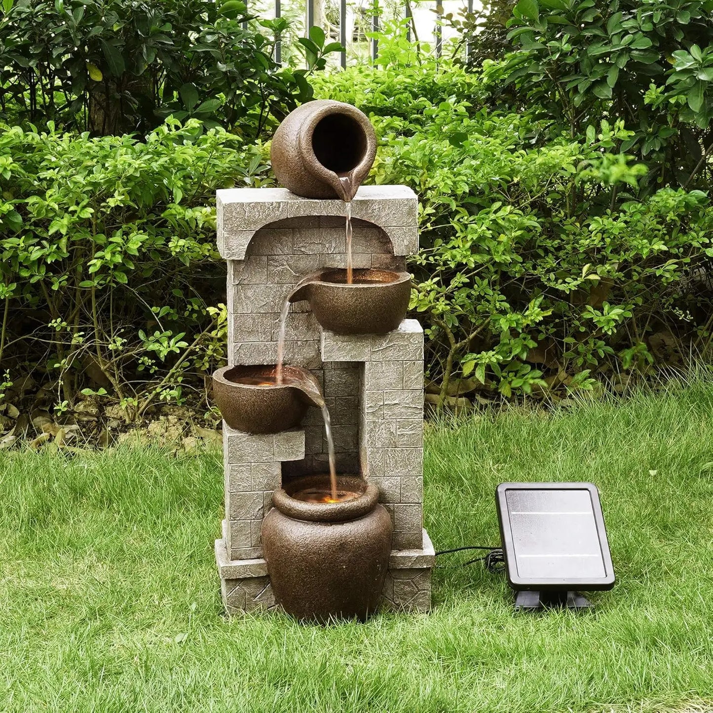 Solar LED Outdoor Water Fountain With Cascading Bowls For Garden Patio