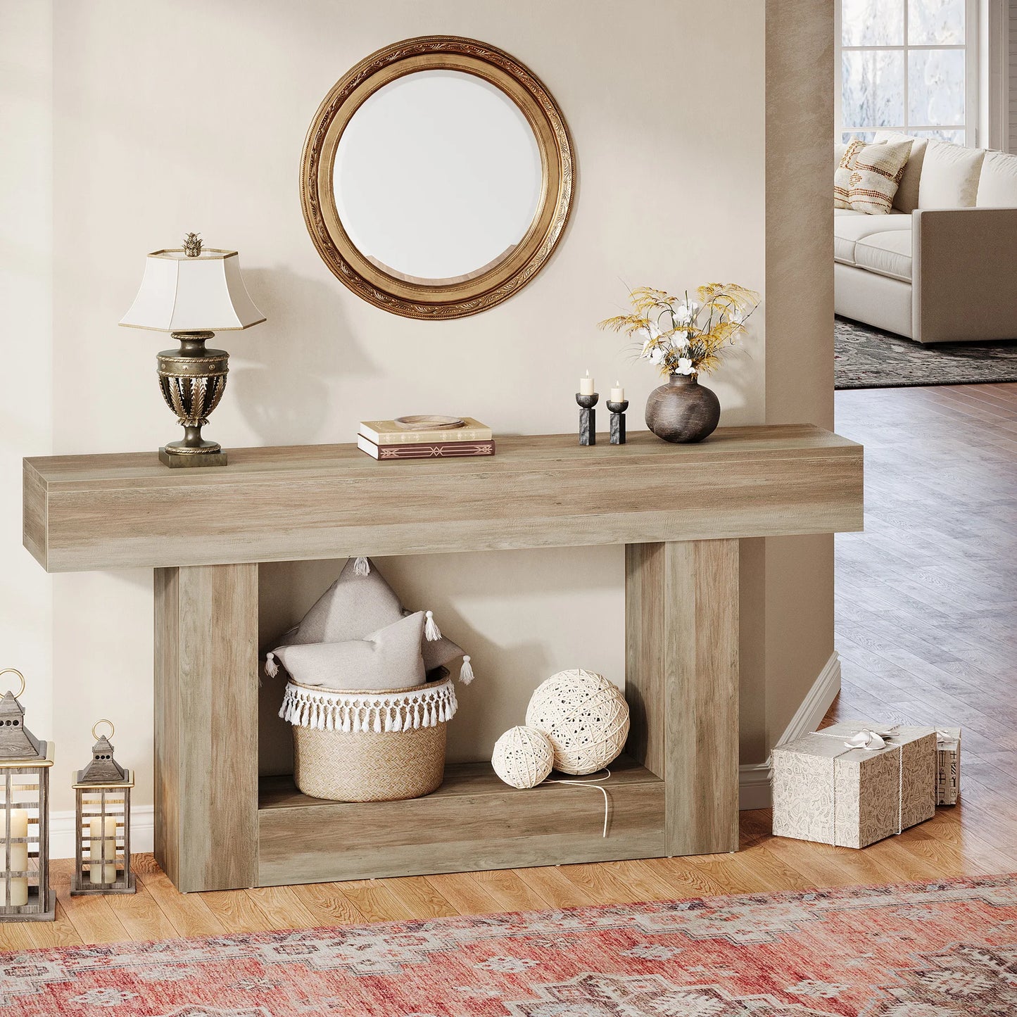 Tribesigns Farmhouse Console Table Two-Tier Entryway Table With U-Shaped Base