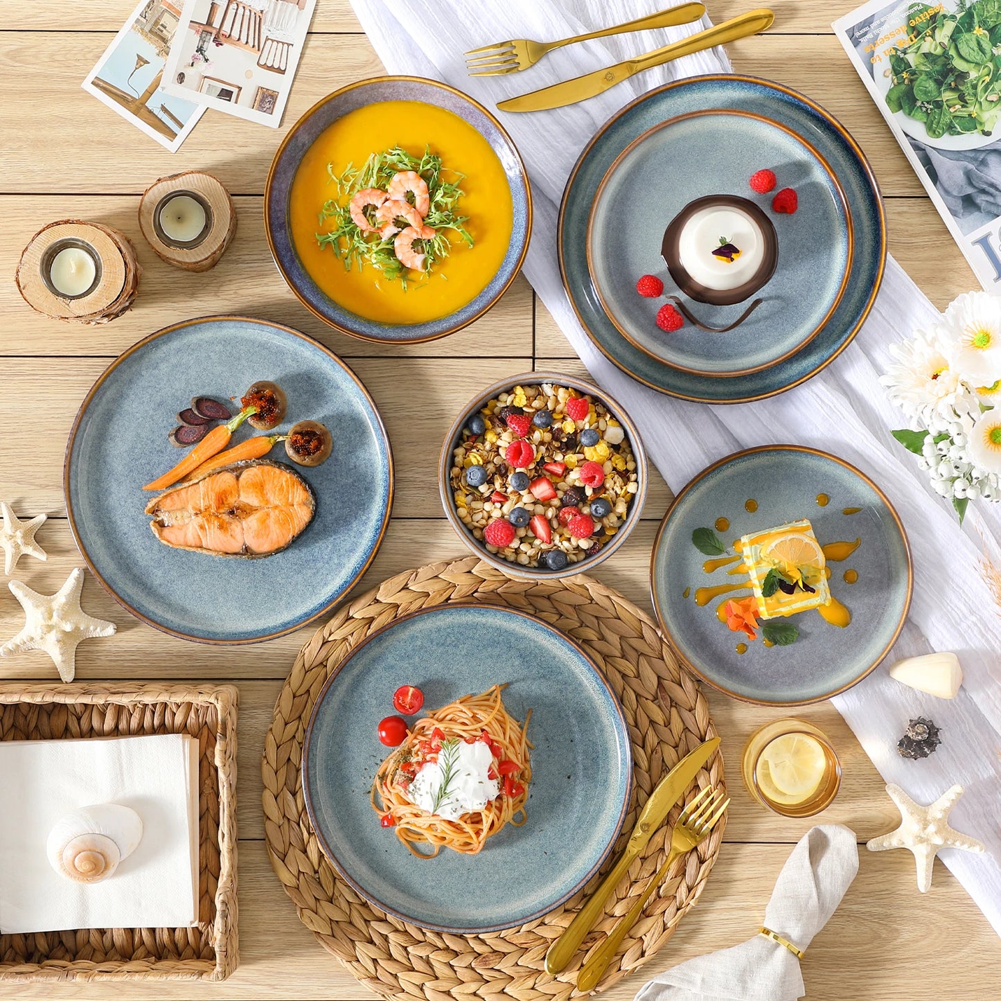 MALACASA Stoneware Dinnerware Set Plates Bowls For Everyday Use