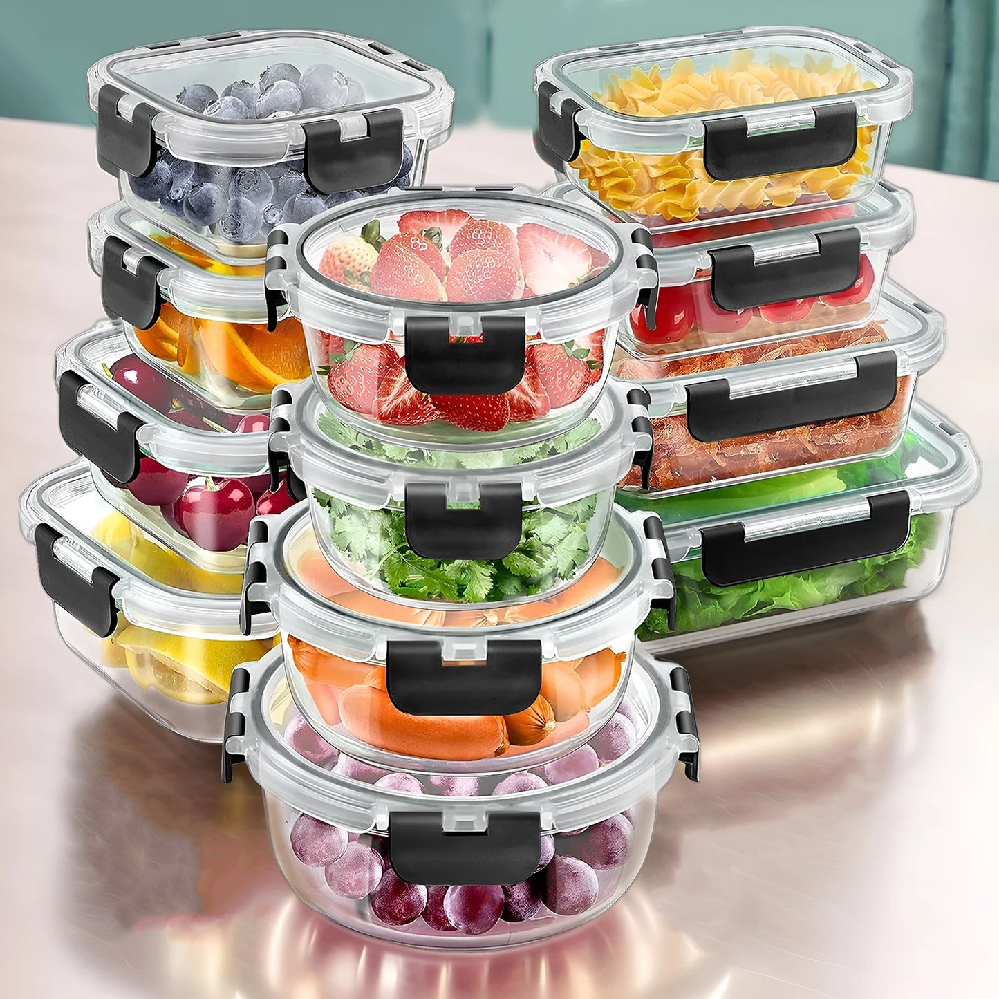 Glass Lunch Box Set Airtight Meal Prep Containers Dishwasher Safe