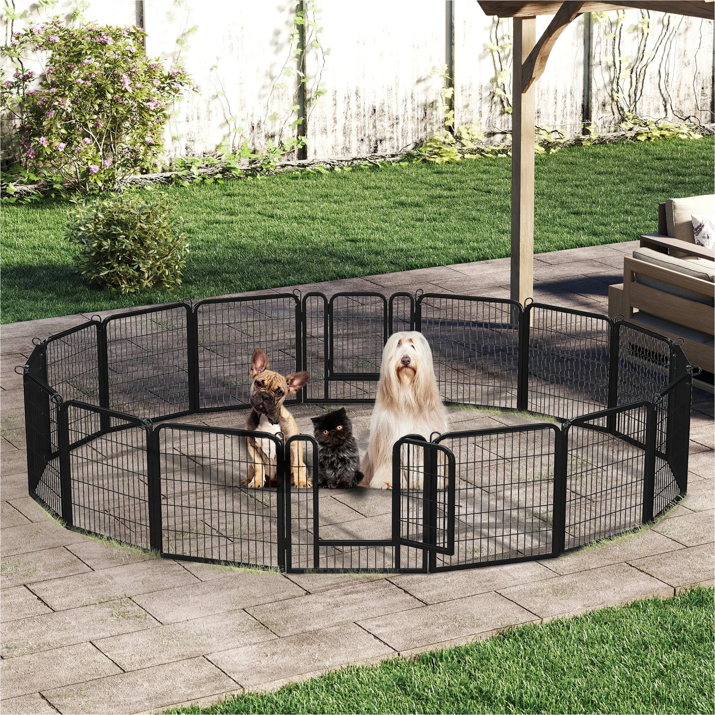PEQULTI Heavy Duty Metal Puppy Playpen for Indoor Outdoor Use