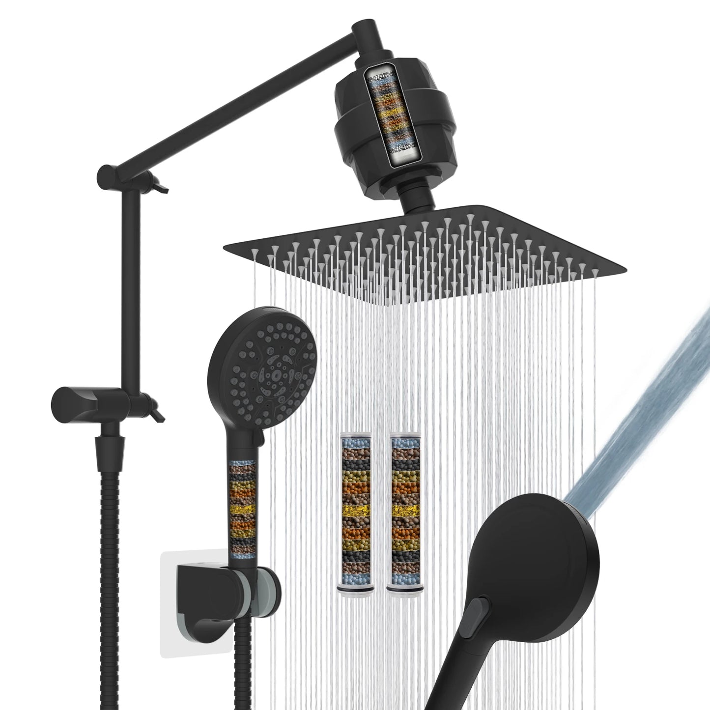 Filtered Shower Head, 10” High Pressure Rainfall Shower Head with Handheld Spray 10 Mode Handheld Powerful Wash