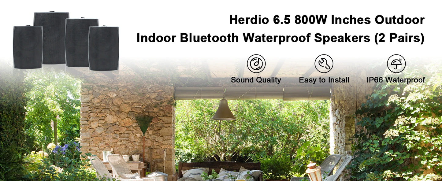 Herdio 4 Pack Outdoor Bluetooth Speakers With Wall Mount Amplifier