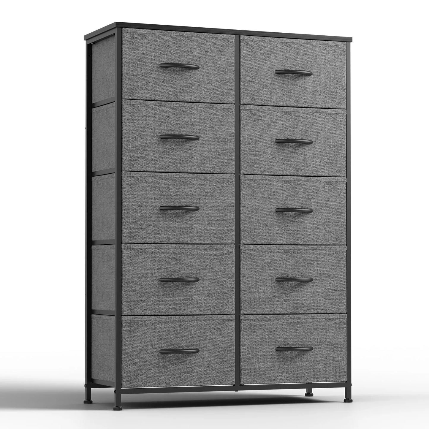 JHK Bedside Table With 10 Fabric Drawers Nightstand Storage