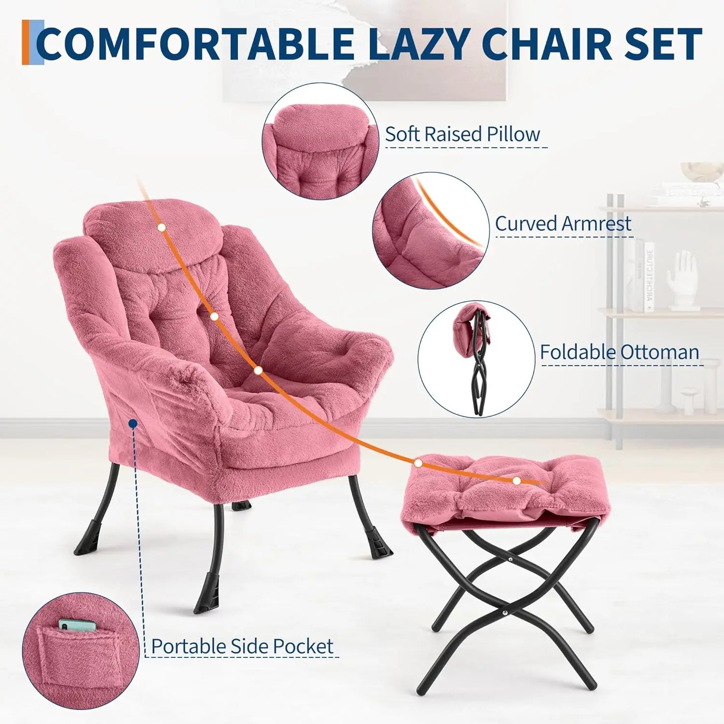 Lazy Chair With Ottoman Lounge Armchair For Living Room And Bedroom