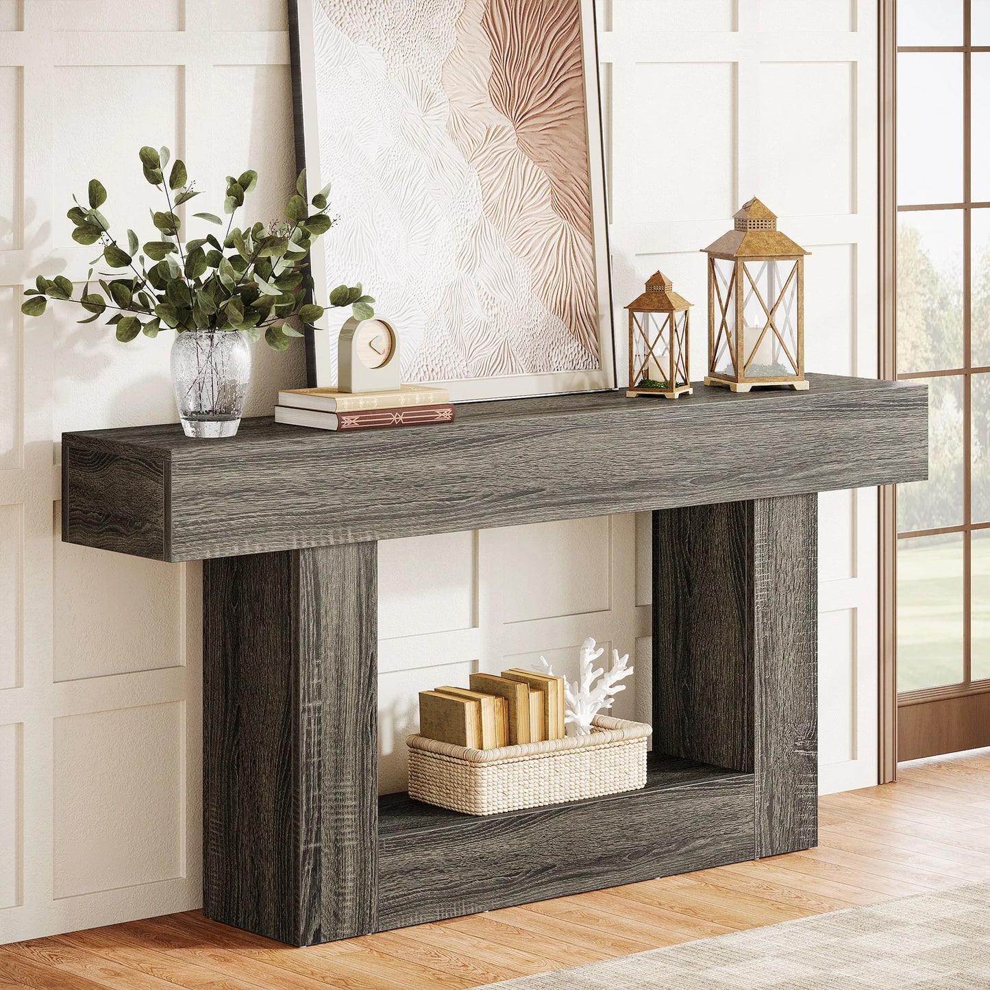 Tribesigns Farmhouse Console Table Two-Tier Entryway Table With U-Shaped Base