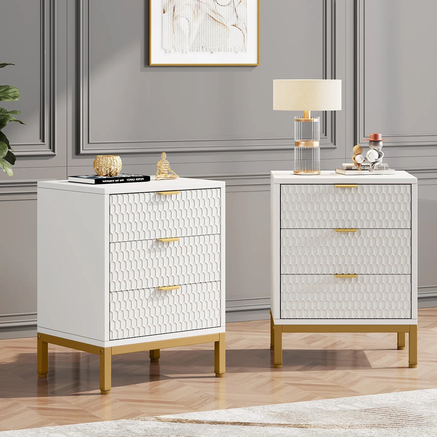 Tribesigns Modern Nightstand 3 Drawers Bedside Table