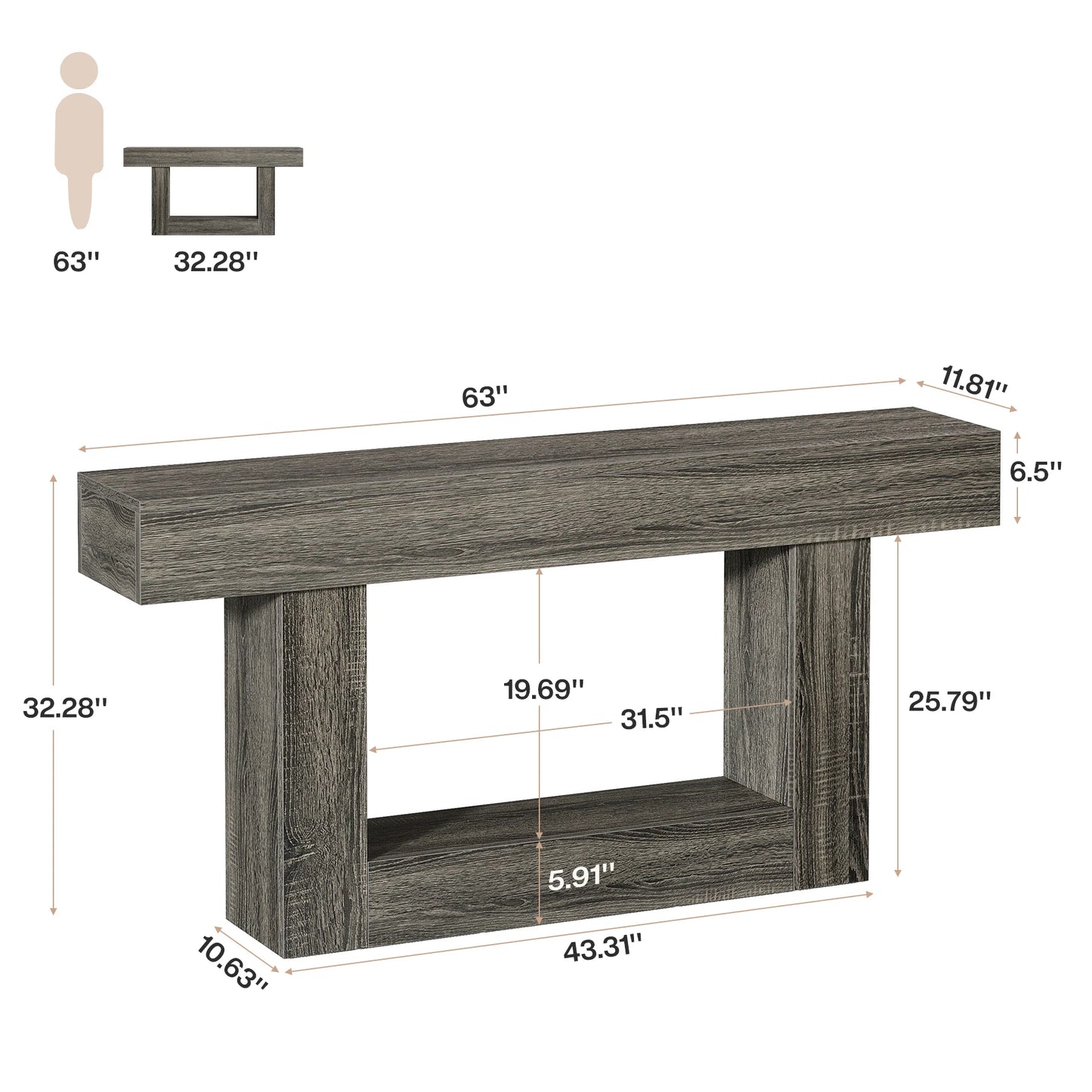 Tribesigns Farmhouse Console Table Two-Tier Entryway Table With U-Shaped Base