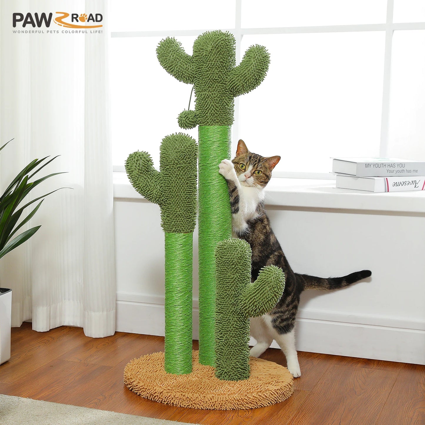 PEQULTICN Cactus Cat Tree With Large Condo Hammock And Dangling Ball Toy