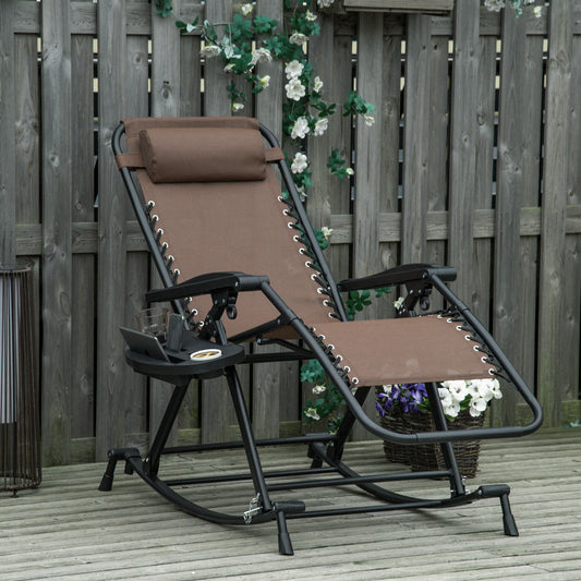Outsunny Zero Gravity Reclining Rocking Chair Folding Lounge With Pillow