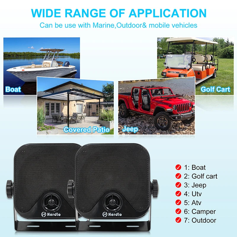 Herdio Waterproof Marine Speakers 100W 4 Inch Outdoor Audio
