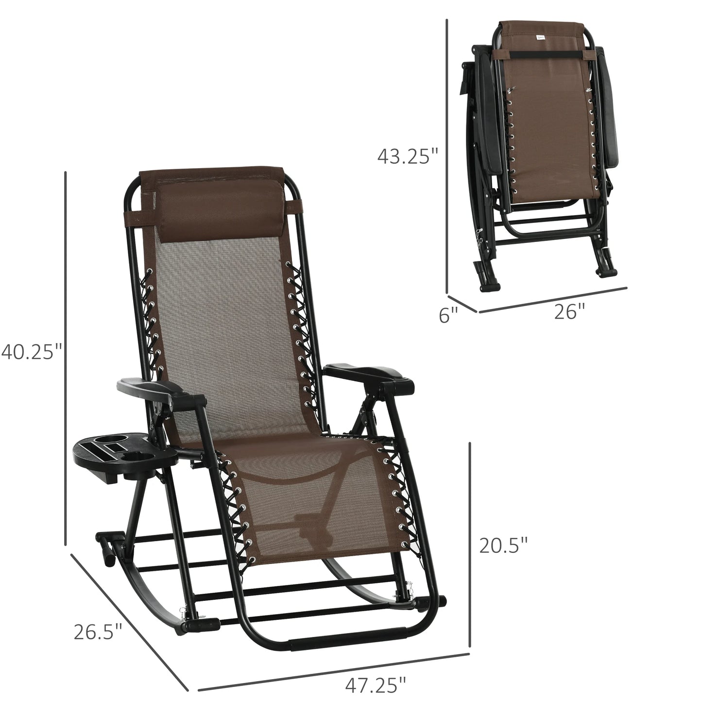 Outsunny Zero Gravity Reclining Rocking Chair Folding Lounge With Pillow