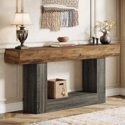 Tribesigns Farmhouse Console Table Two-Tier Entryway Table With U-Shaped Base