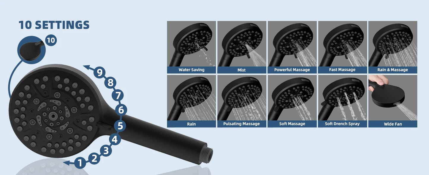 Filtered Shower Head, 10” High Pressure Rainfall Shower Head with Handheld Spray 10 Mode Handheld Powerful Wash