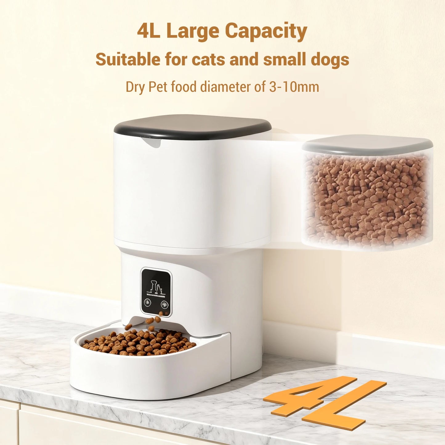 HiMISS Programmable 4L Automatic Pet Feeder for Small Dogs Cats