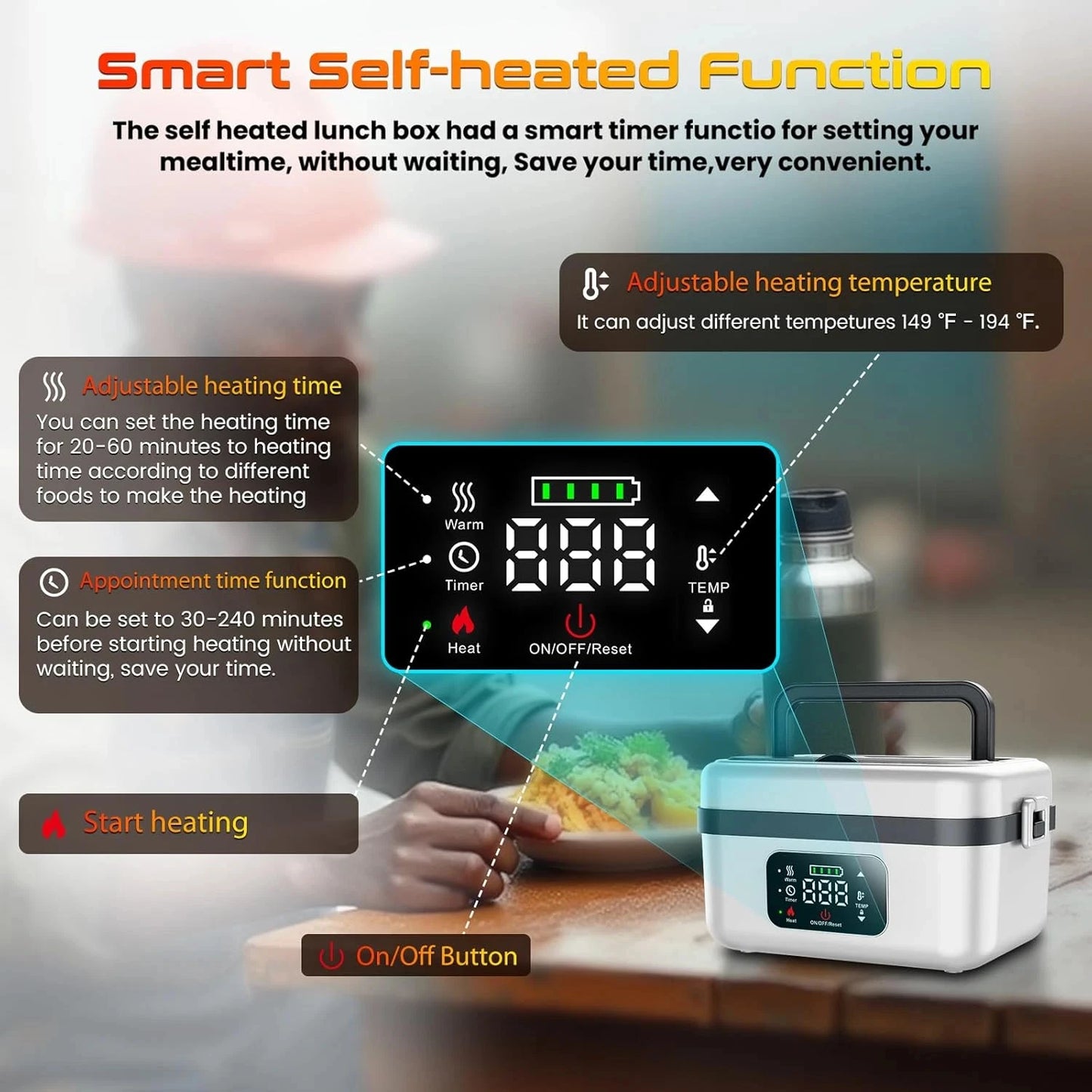 Wireless Electric Insulated Lunch Box 8000mAh Battery 60W Heating