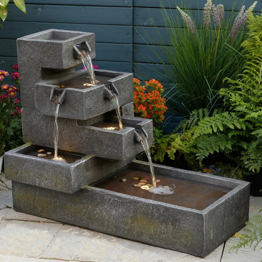 Tankana Tiered Outdoor Water Fountain Garden Cascade With LED
