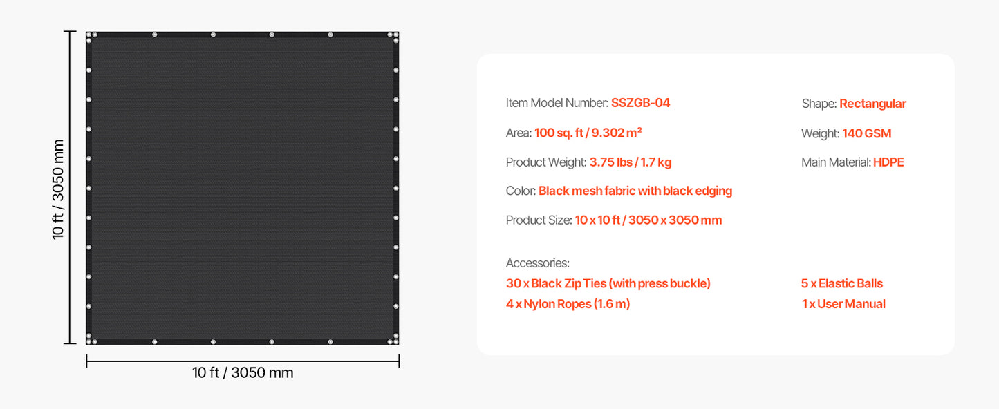 VEVOR 90 Percent Sun Shade Cloth HDPE For Outdoor Pergola